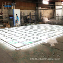 Lighting exhibition floor system with tempered glass